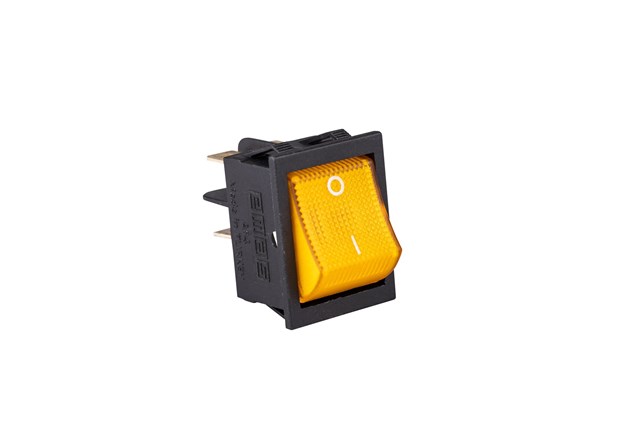 30*22mm Siyah Gövde 2NO Işıklı Terminalli (0-I) Baskılı Sarı A14 Serisi Anahtar